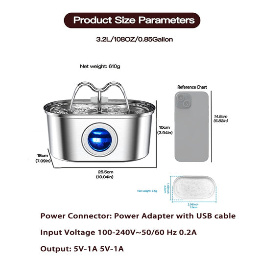 3.2L Pet Water Dispenser - Stainless Steel