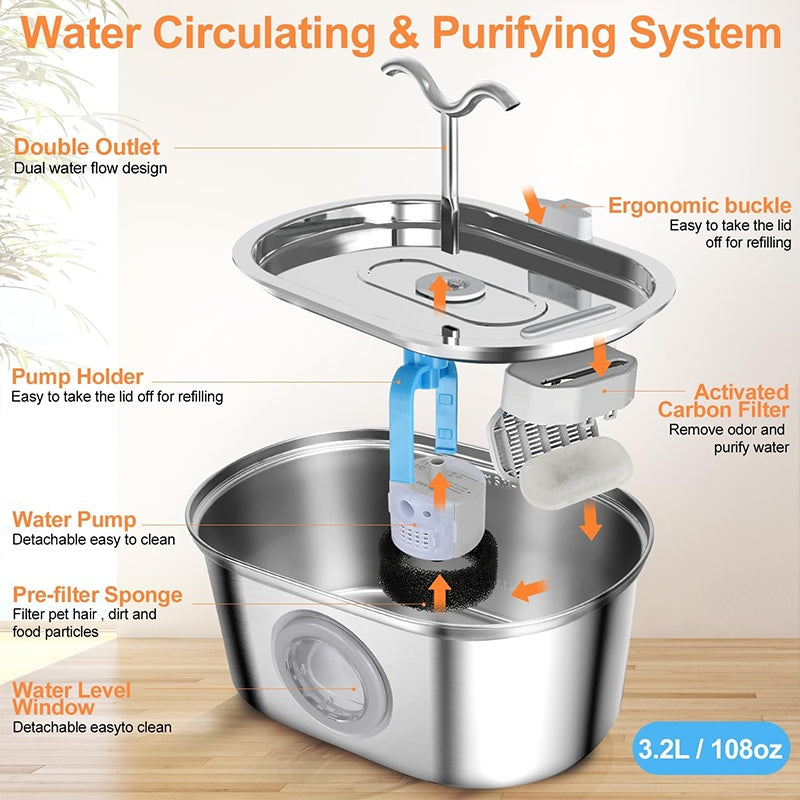 3.2L Pet Water Dispenser - Stainless Steel
